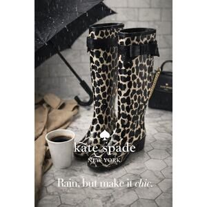 Kate Spade Leopard Print Rain Boots Knee High Bow Detail Size 10
